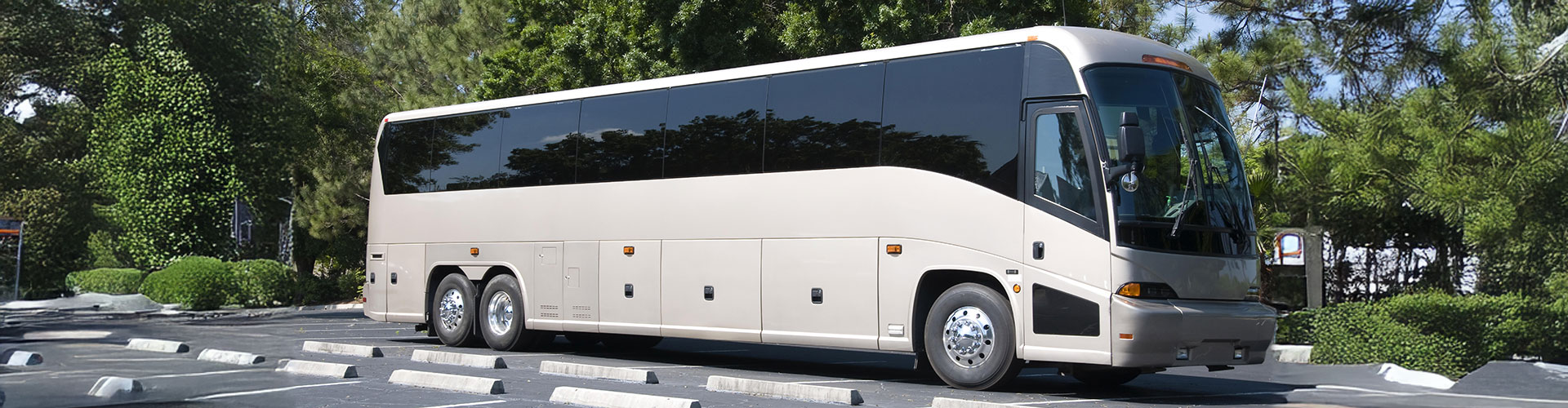 A large white bus driving through downtown Washington, DC for government transportation