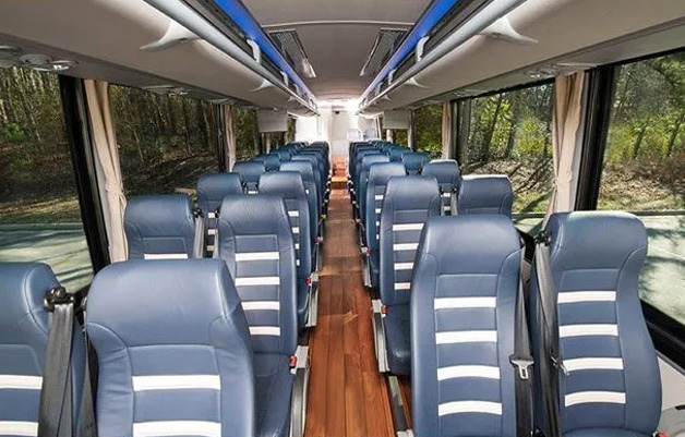 A line of seats in a train car designed for scenic routes